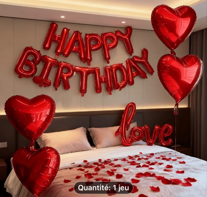 1 Ensemble, Bannière de Ballons Joyeux Anniversaire, Design Pétales Rouges, Idéal pour la Saint-Valentin, Anniversaires, Mariages, Anniversaires de Mariage, Fêtes de Demande en Mariage et Autres Décorations de Fête - Célébrations et Événements Festifs, Ba