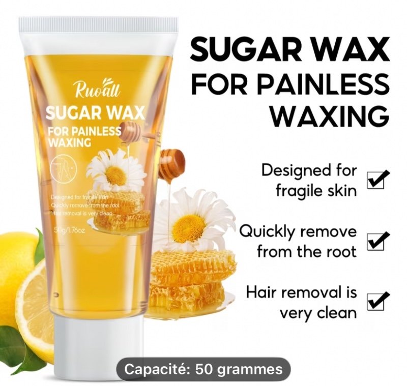 Mini Kit de Sucré Épilatoire 50G/1.76Oz (Trois Feuilles de Sucré et Deux Bâtonnets), Formule Douce Adaptée aux Peaux Sensibles, Sans Additifs, Épilation Indolore, Applicable Sur Toute La Corpulence, Application Facile du Sucré
