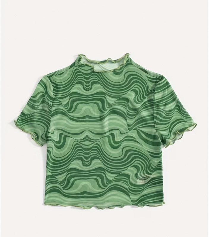 T-shirt à dessus en maille "Lettuce Trim", Vêtements de femme Printemps Été