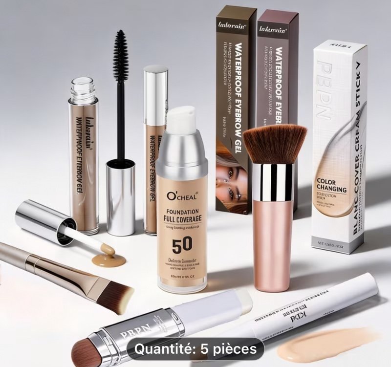 Kit de maquillage intégral (avec outils), Fond de teint magique coréen, Coffret de maquillage pour femme, Mascara marron, Outils de maquillage, Trousse de cosmétiques complète, Coffret beauté complet incluant fond de teint, fard à joues, gloss et mascara,