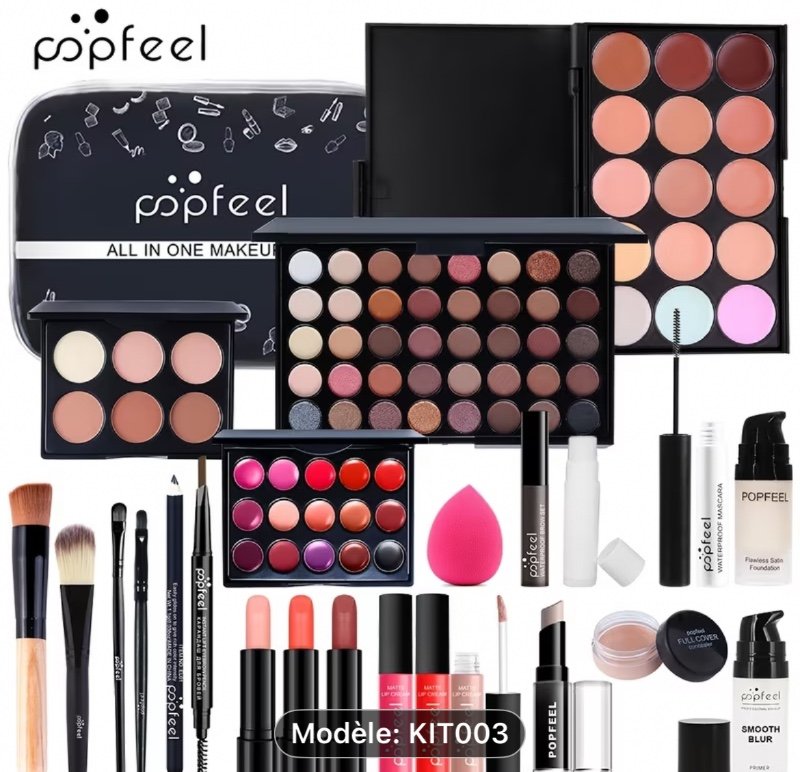 POPFEEL Coffret de Maquillage Intégral Tout-en-Un, Inclut Palette de Fards à Paupières, Rouge à Lèvres, Mascara, Pinceaux de Maquillage & Trousse de Maquillage, Choix Suprême pour Cadeau de Fête des Mères / Anniversaire pour Femme, Kit de Maquillage pour