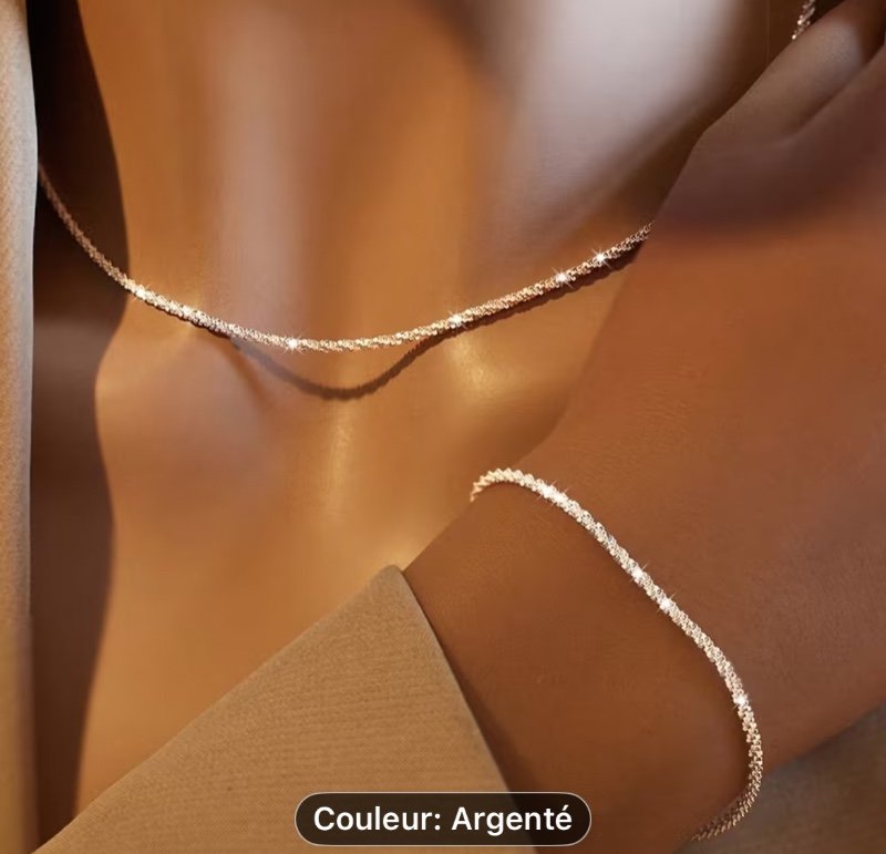 1 Bracelet + 1 Collier, Polyvalent, Exquis, Étincelant, Chaîne Torsadée, Ensemble de Bijoux Style Chaîne Paresseuse, Convient aux Tenues de Fête Quotidienne pour Femmes