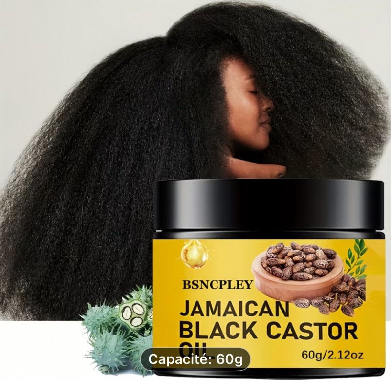 BNCPLEY Huile de Ricin Jamaïcaine Conditionneur Capillaire Sans Rinçage - Pressée à Froid Pure, Hydratante et Nourrissante pour Tous Types de Cheveux, 60g