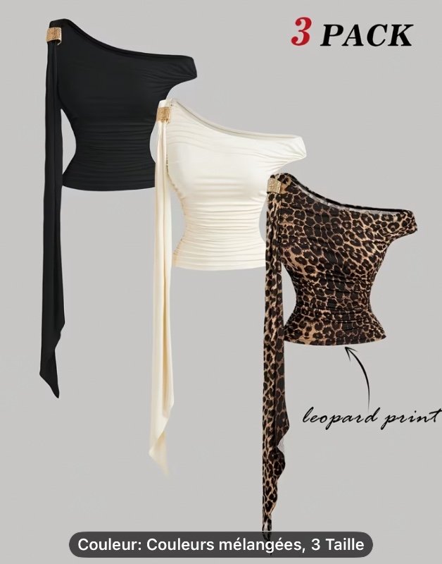Ensemble élégant 3 pièces comprenant un haut court à épaules dénudées, taille froncée et détail de nœud, idéal pour les sorties en ville/rencontres/soirées, tendance et facile à porter QD251215006