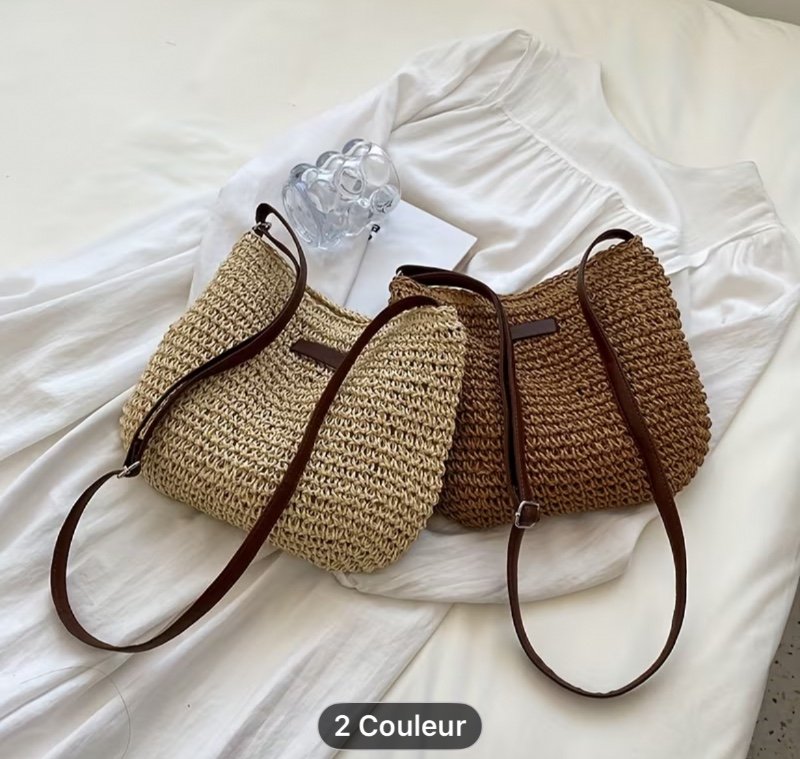 Sac Bandoulière en Rotin d'Été pour Femmes, Sac à Main Tressé en Paille de Selle Fait Main Petit