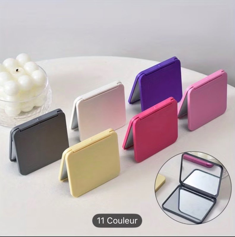 Miroir de maquillage carré double face 1 pièce - Miroir de poche compact portable avec surface en verre, joli cadeau pour femmes et filles, plusieurs couleurs (rose, violet, blanc, noir, jaune, gris), outil de beauté nomade, look moderne et épuré, bords a