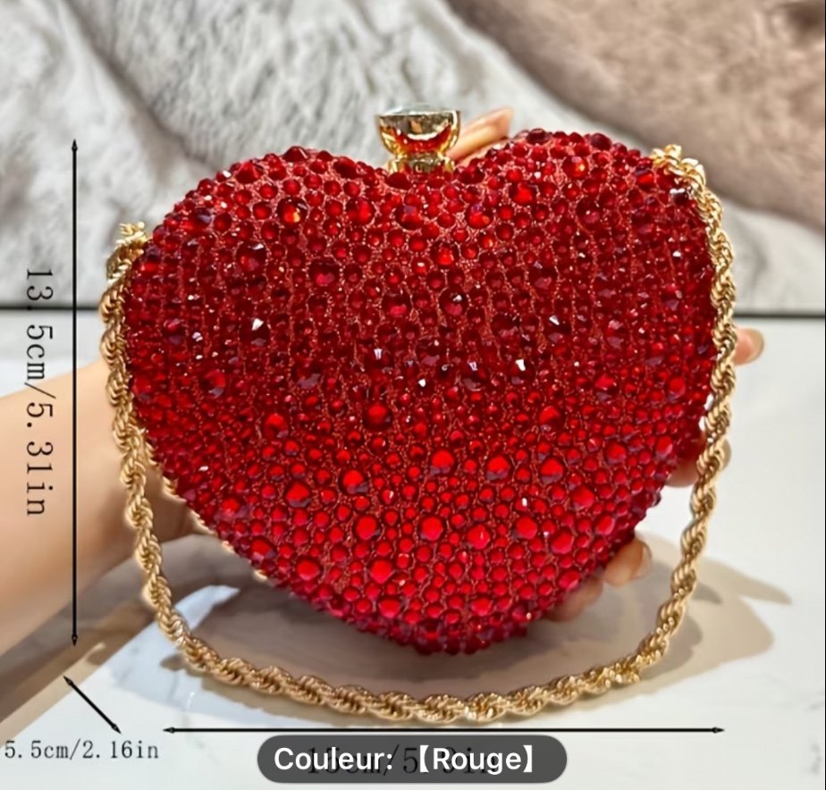 1pc Sac à Main Femme Élégant en Forme de Cœur Brillant avec Strass, Design pour Mariage, Soirée, Fête, Portefeuille, Idéal pour Occasions Formelles comme Dîners, Mariages et Banquets, Cadeau pour Femme, Idée Cadeau pour la Saint-Valentin