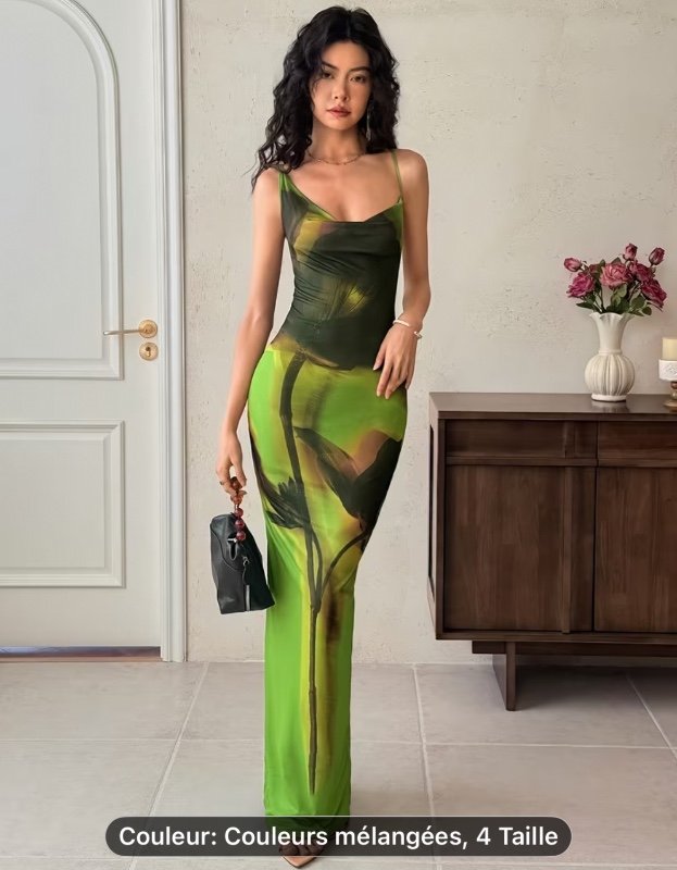 Robe longue élégante sans manches pour femmes - Coupe sirène - Robe de soirée asymétrique avec bretelles, tissu extensible idéal pour mariages, fêtes, événements spéciaux - Robe longue lavable en machine