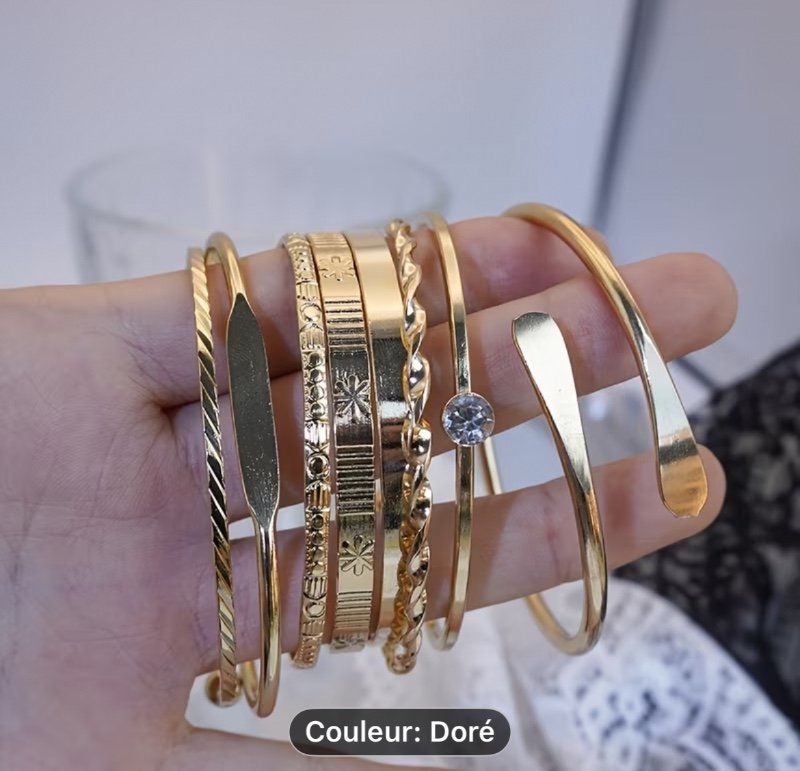 Ensemble de 8 bracelets ouverts à la mode pour femmes, avec une finition métallique vintage minimaliste. Idéal comme accessoires