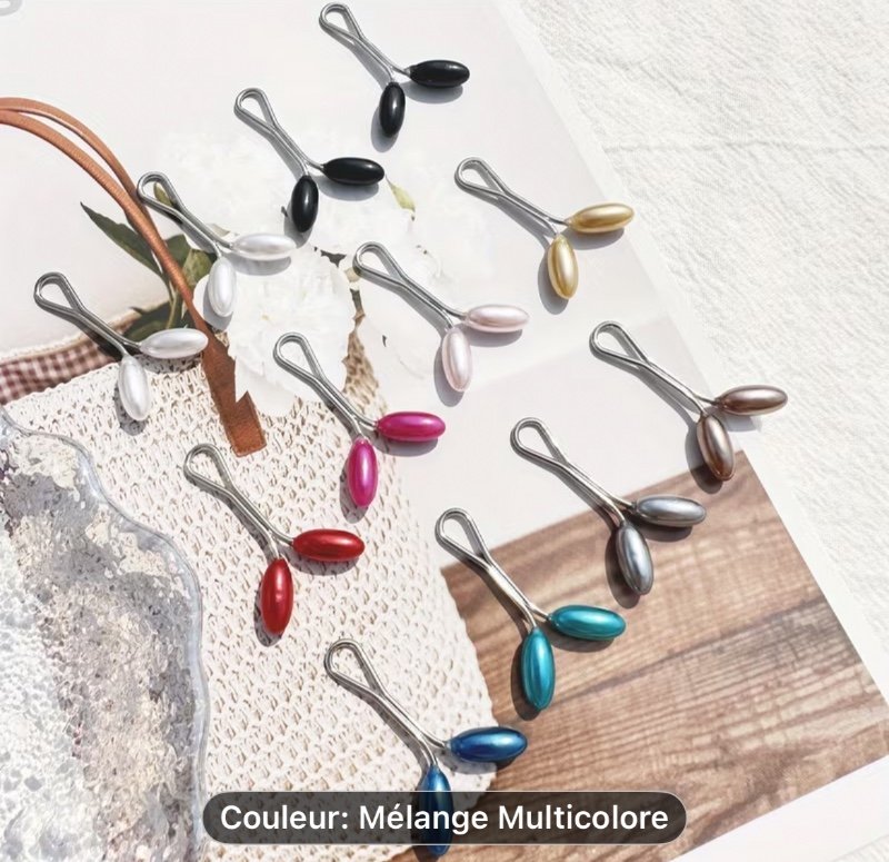 Lot de 12 Pinces à Ficelle de Foulard Musulman avec Perles de Riz