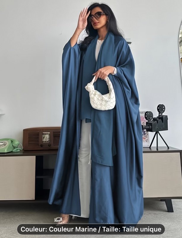 Robe ample musulmane unie à manches chauve-souris, long cardigan de Dubaï avec foulard