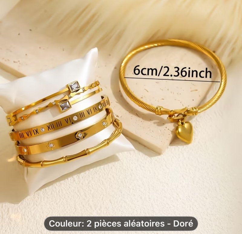 Bracelet en acier inoxydable élégant pour femme - Lot de 2 pièces - Idéal comme cadeau pour couple - Adapté à toutes occasions - Pour un style quotidien raffiné