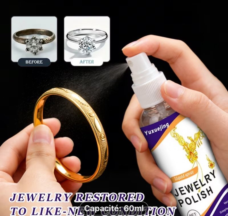 Spray de Polissage pour Bijoux 60ml - Élimination Profonde de l'Oxydation & Réparation des Rayures pour Bijoux en Or, Argent et Platine -  Brillante Durable, Essentiel pour le Renouvellement et l'Entretien des Bijoux