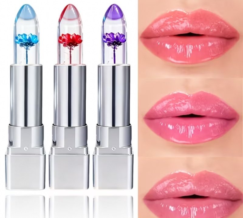 Baume à lèvres changeant de couleur 3 pièces effet pétales de fleurs, hydratant, brillant, transparent et thermosensible, adapté à tous les types de peau