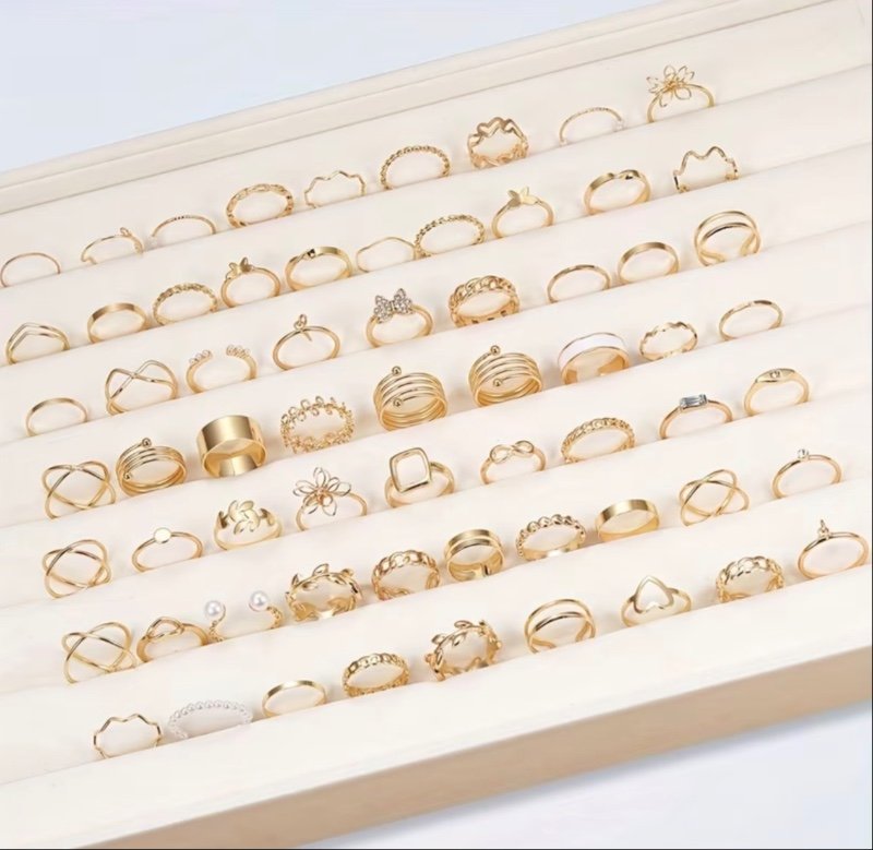 IF YOU 66 pièces Ensemble Minimaliste & Charmant - Collection de Bagues avec Charmes Fleur, Papillon, Cœur, Imitation - Port Quotidien, Mariage, Anniversaire, Cadeau Élégant pour Toutes les Saisons