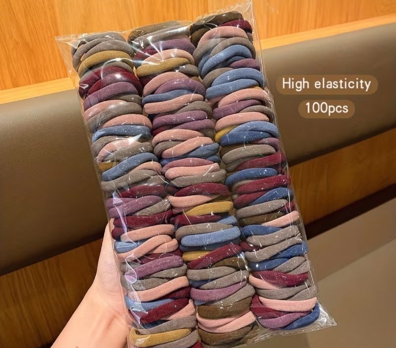 100pcs Attaches de Cheveux En Jersey Bohème Vintage - Bandes de Cheveux Sans Couture À Haute Élasticité, Supports de Queue de Cheval Extensibles Et Durables Pour Filles, Ensemble de Bagues de Cheveux Solides de Couleurs Mêlées