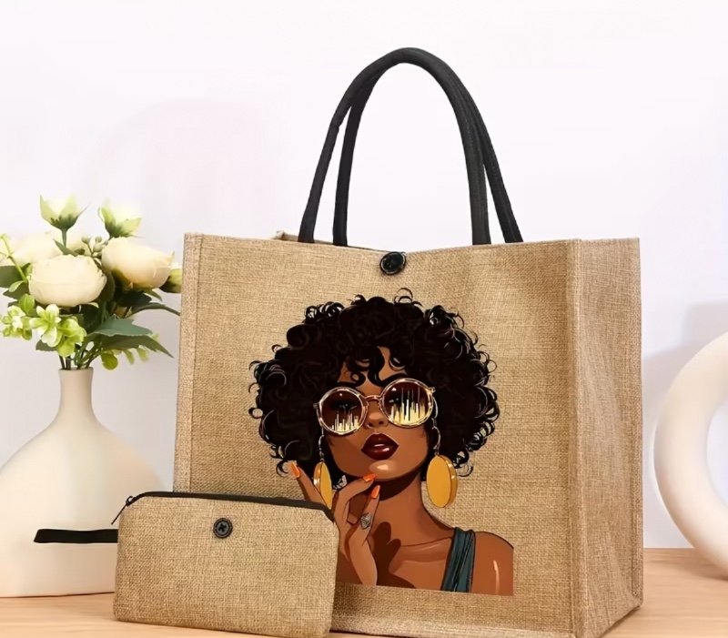 Ensemble 2 pièces Sac fourre-tout imprimé tendance pour femmes et trousse de Cosmétique, grand sac à bandoulière avec pochette zippée, design polyvalent et à la mode, convient aux femmes et aux professionnelles
