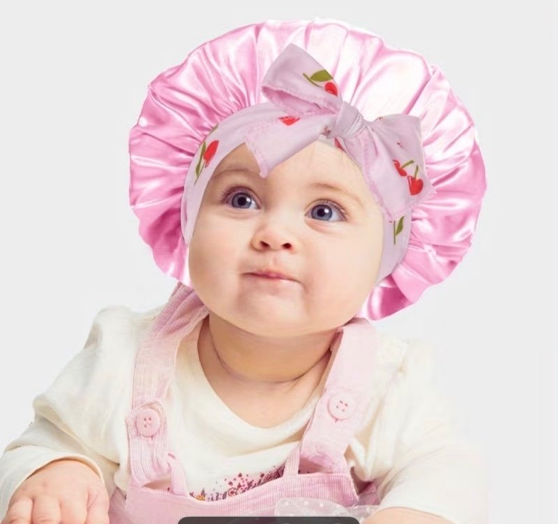 Ensemble Bonnet et Satin GOIPLE pour Enfants, Adorable Bonnet de Nuit Imprimé à Nœud, Bonnet de Nuit Doux en Satin pour Bébé et Tout-Petit, Bonnet Doux pour le Bain, pour Garder au Chaud et Polyvalent, Protection et Confort des Cheveux, Idéal pour les Pet