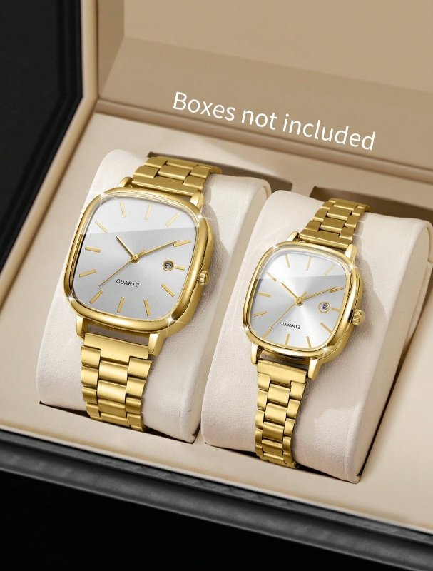 Ensemble de 2 montres-bracelets à quartz classiques, minimalistes et élégantes, avec calendrier et cadran pour couple. Boîte non incluse.