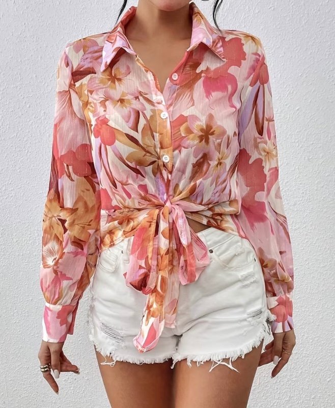 Chemise multifonctionnelle élégante pour femme avec imprimé floral