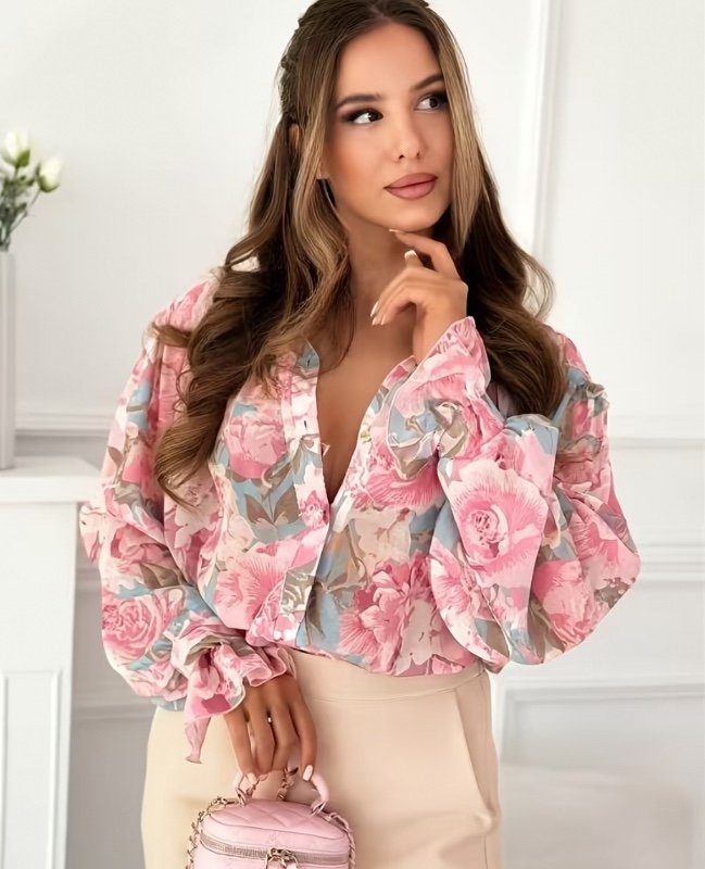 Nouveau chemisier en mousseline de soie à imprimé floral pour femme, printemps/été 2026, élégant et stylé, confortable et doux, respirant et frais, classique et polyvalent, sophistiqué et élégant, adapté pour les sorties, le shopping, les rendez-vous et l