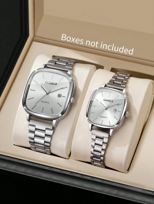 Ensemble de 2 montres-bracelets à quartz minimalistes et élégantes pour couples, avec calendrier et cadran, style classique et précis (boîte à montres non incluse).