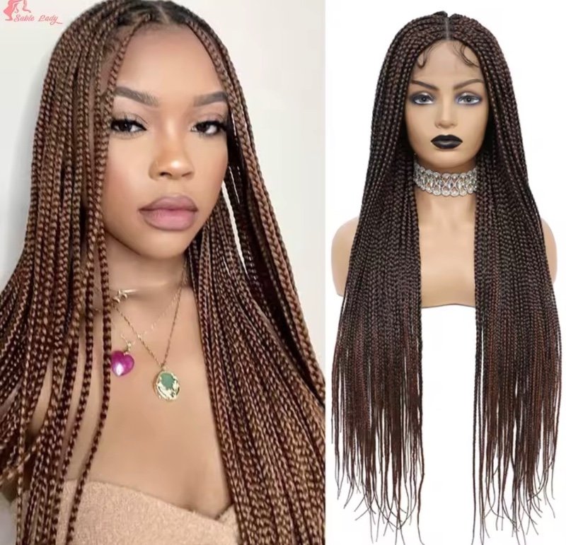 Perruques tressées synthétiques sans nœuds avec cheveux de bébé, tresses longues colorées, petite boîte de déesse, perruque de cheveux entièrement en dentelle