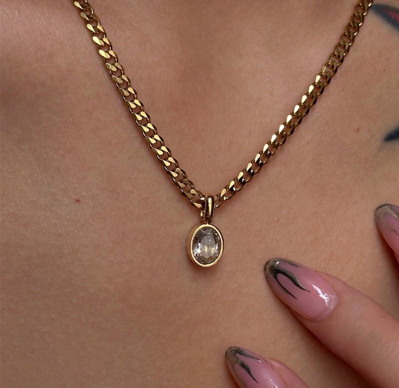 1pc 18K Gold Plated Stainless Steel Zirconia Pendant Necklace, Suitable For Women's Daily And Wedding Wear, Gift