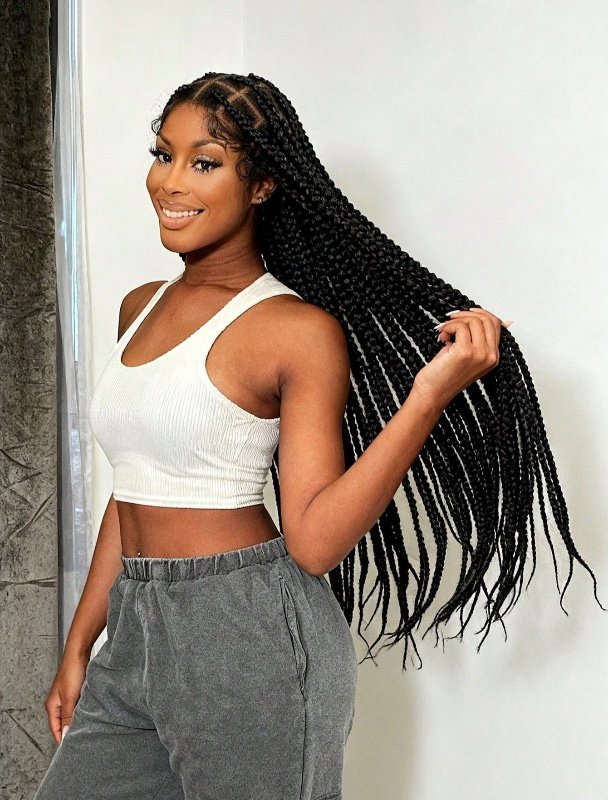 Perruque tressée 360° sans couture avec bordure en dentelle, perruque tressée extra longue avec baby hair, adaptée aux perruques tressées synthétiques.