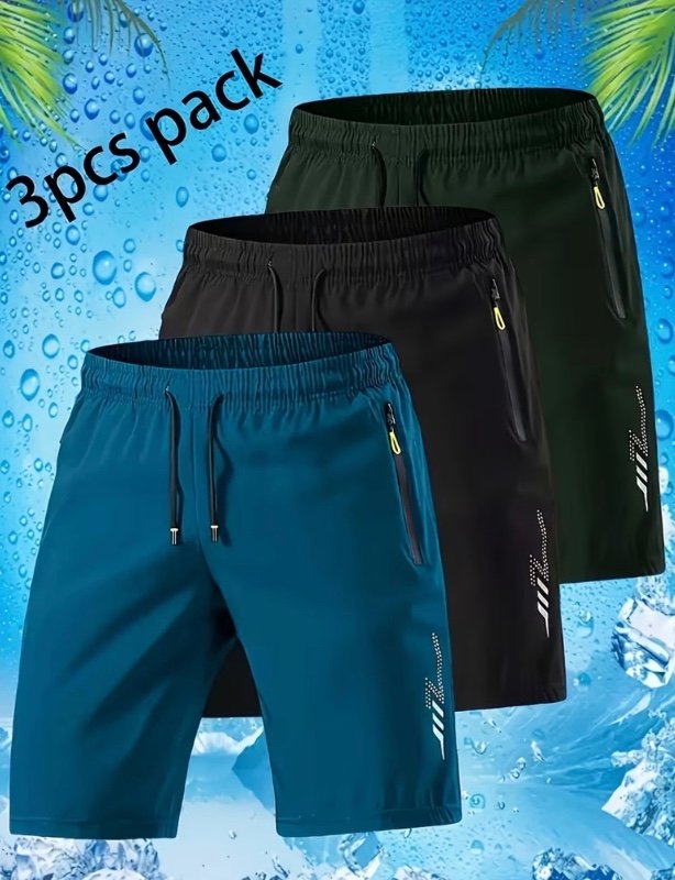 Lot de 3 paires de shorts décontractés d'été en fibre pour homme - Shorts de sport amples à motif géométrique
