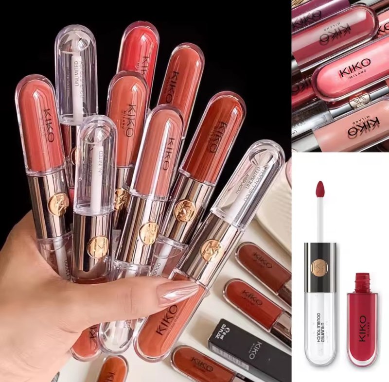 Nouveau Rouge à Lèvres Double Embout Kiko, Gloss Transparent Effet Miroir, Huile à Lèvres Longue Tenue, Gloss Riche et Sexy, Teinte Thé au Lait, Maquillage Naturel
