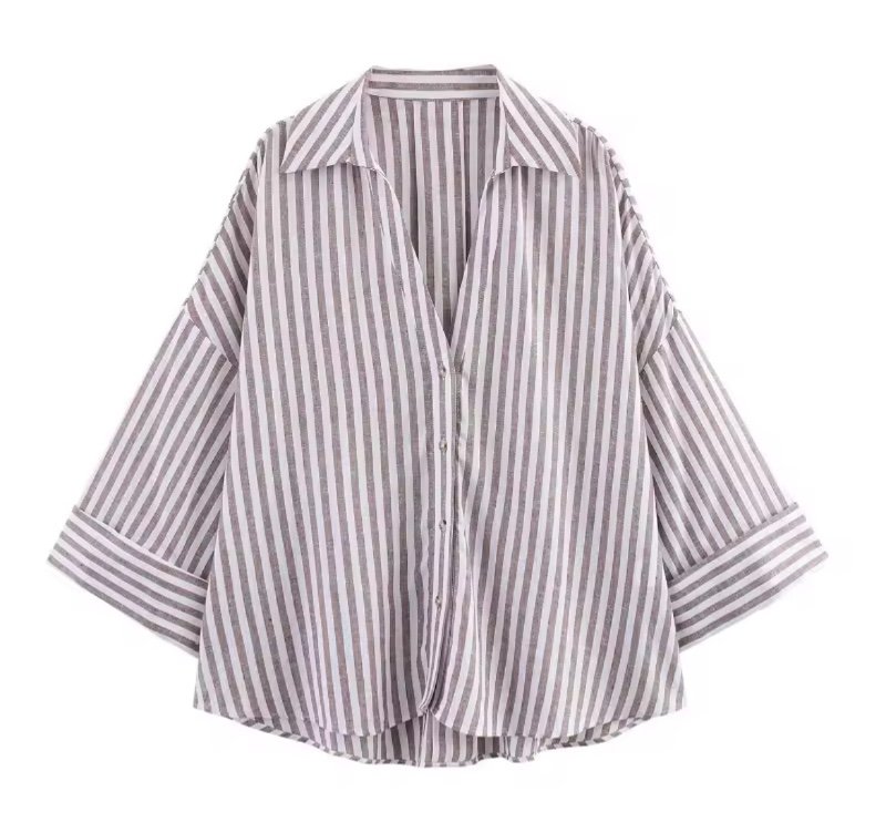 MUJER rayé chemise femme blanc chemises décontractées amples pour les femmes été boutonné chemises et chemisiers femme à manches larges haut pour femme