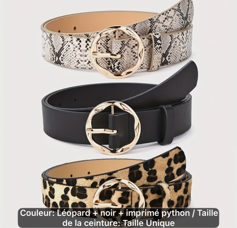 Lot de 3 ceintures élégantes pour femmes avec boucle ronde en alliage et motif diamant, parfaites avec les jeans