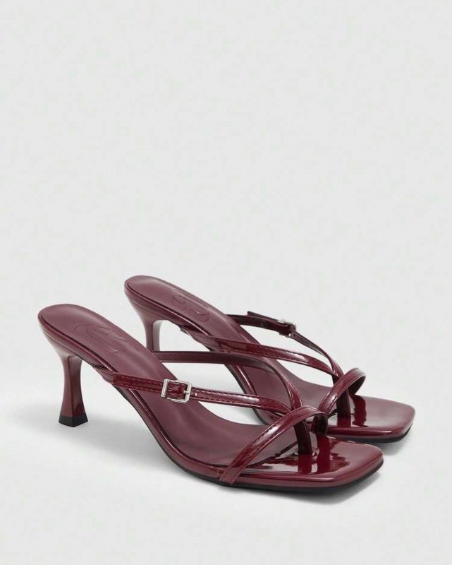 CUCCOO BIZCHIC Sandales femme à talon bottillon carré, couleur bordeaux, tongs mode et confort, polyvalentes pour le quotidien et les déplacements