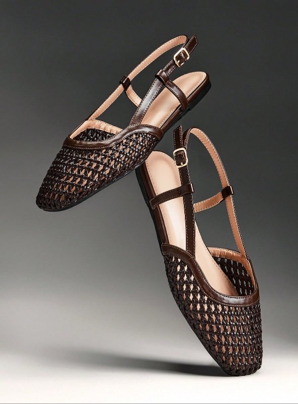 Denimoi Femmes Chaussures Plates Confortables à Bout Pointu en PU Tressé avec Enfiler