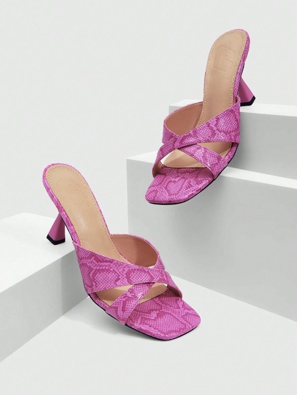 CUCCOO SZL Chaussures pour femmes, nouvelles chaussures de printemps et d'été à bout carré, motif serpent, talon en forme de verre à vin, talon moyen, élégance romantique. Chaussures à talons hauts pour femmes, pantoufles élégantes pour les sorties, les a