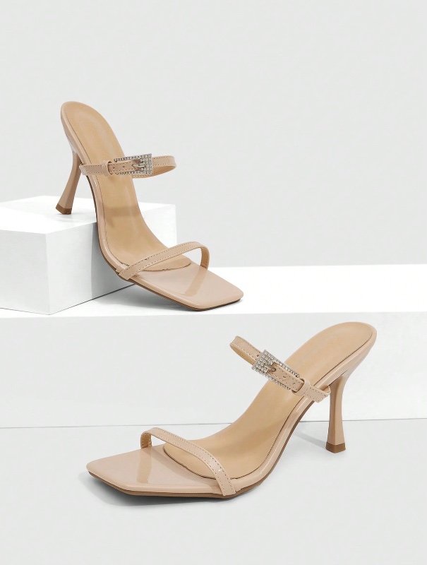 CUCCOO SZL Chaussures femme printemps et été nouvelles sandales à talons hauts à bride boucle et bout carré argenté. Chaussures de soirée sexy, confortables et polyvalentes pour femmes.