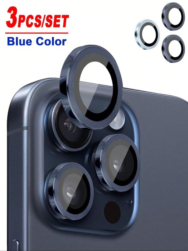 ZYONS 3 pièces/set Film protecteur de lentille d'appareil photo en métal bleu, ajustement parfait, film protecteur de lentille de caméra arrière circulaire, compatible avec iPhone 17 Pro Max/17 Air/16 Pro Max/16 Pro/16 Plus/16/16E/15/14/13 Mini/12/11