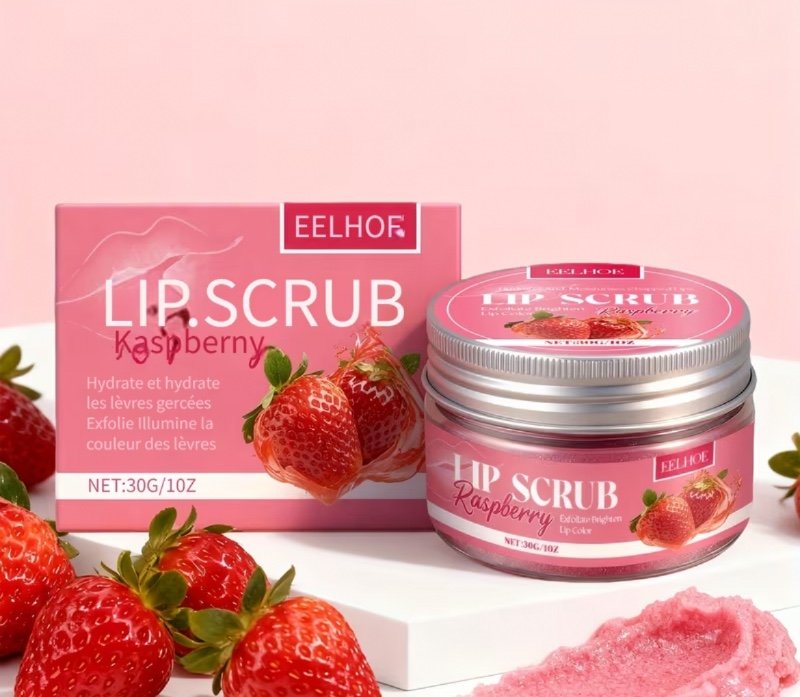 Gommant pour Lèvres à la Fraise EELHOE, Exfolie en Douceur Tout en Hydratant et Adoucissant, Prévient la Sécheresse et la Tension, Offre un Soin Profond des Lèvres, Repulpe et Élastifie pour une Finition Brillante, Convient aux Transitions Saisonnières, p