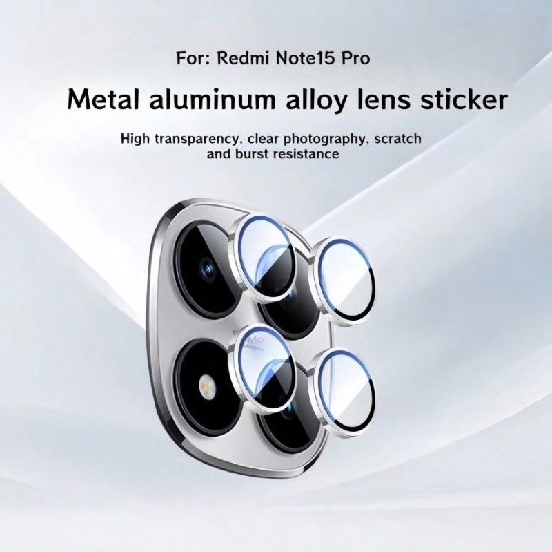 Film de protection d'objectif pour Redmi Note 15/14/13 Pro/Poco7/8pro/Poco M8/Poco X8 Pro Ma/POCO F7, Anneau de caméra en métal à texture CD, Convient pour la série Redmi Note, Couvercle d'objectif en verre trempé pour smartphone, Polyvalent Argent