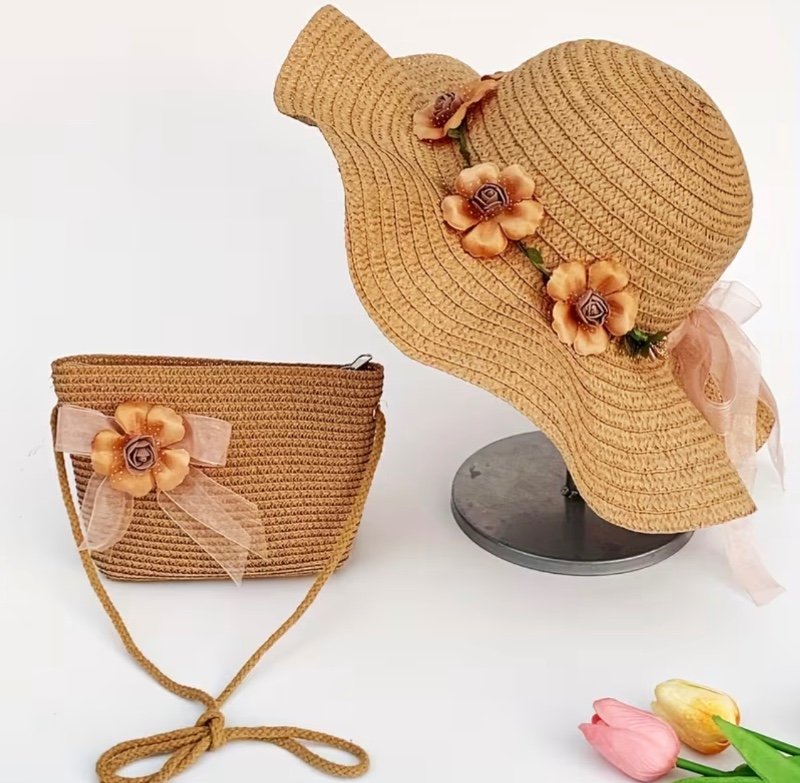 Lot de 2 chapeaux de paille pour femmes avec sac
