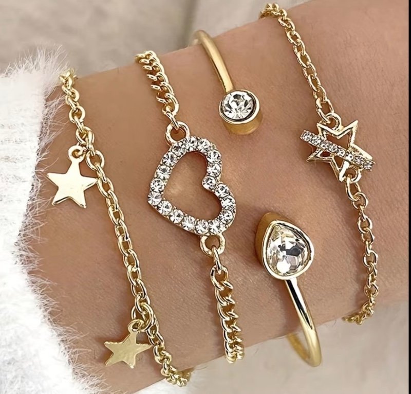 Lot de 4 bracelets à pompons géométriques brillants ondulés