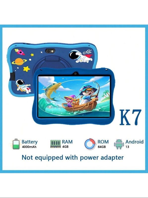 BDF Tablette PC pour enfants de 7 pouces avec 4 Go de RAM et 64 Go de stockage, système d'exploitation Android 13, WiFi, comprend un protecteur d'écran, un logiciel de contrôle parental, des applications éducatives, des caméras doubles, une coque de prote