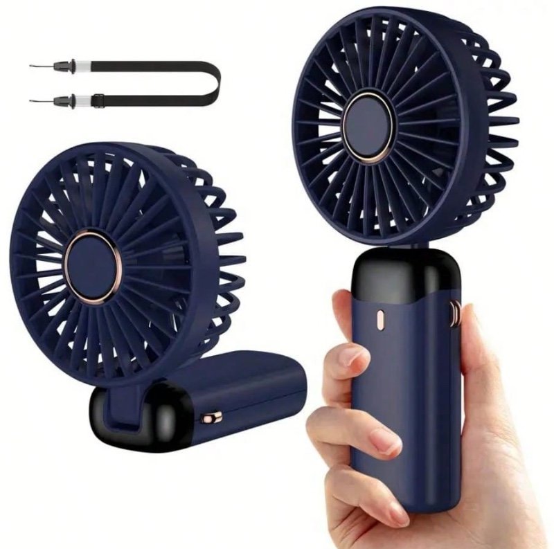 Mini ventilateur portatif, chargement Type-C, avec support de téléphone et cordon, 5 niveaux de vitesse, pliable à 90°, 3 en 1 (portable/tour de cou/bureau), affichage numérique, petit ventilateur portable, convient pour le maquillage, les voyages, le bur