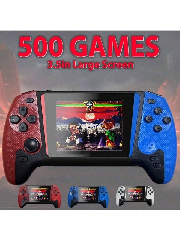 Console de jeu portable Q21, lecteur de jeux vidéo portable avec 500 jeux rétro, écran HD 3,5", batterie rechargeable, connexion TV, schéma de couleurs classique rouge bleu/bleu/rouge/blanc