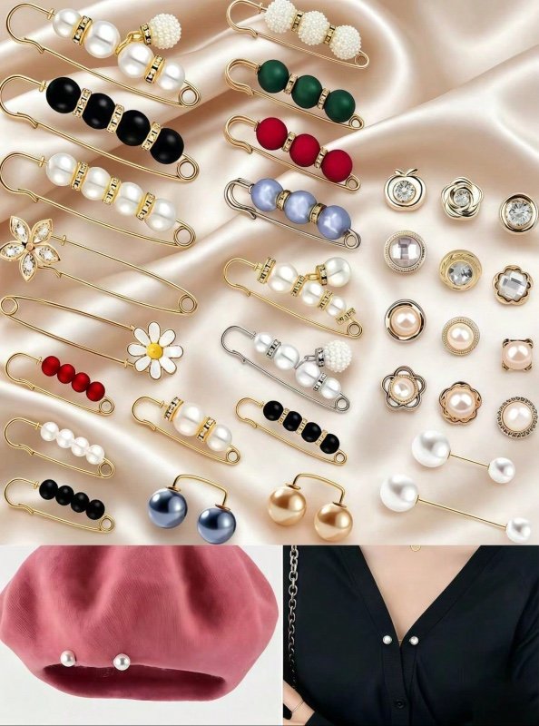 32 pièces Ensemble de broches pour femmes, épingles de col en faux perles, pinces pour pull, châle, chapeau, boutons de mode pour couvrir, accessoires de décoration pour vêtements et pantalons, accessoires scolaires et de bureau, chemises, vestes, bijoux,