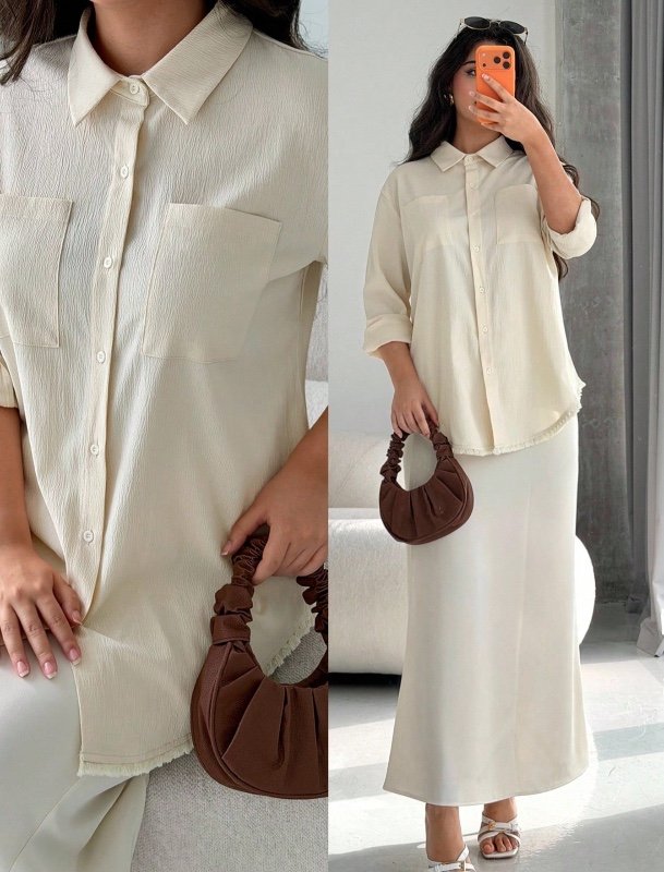 Veilorie Ensemble 2 pièces femme, Top à col cranté à simple boutonnage et manches longues, et jupe, tenue décontractée pour le travail