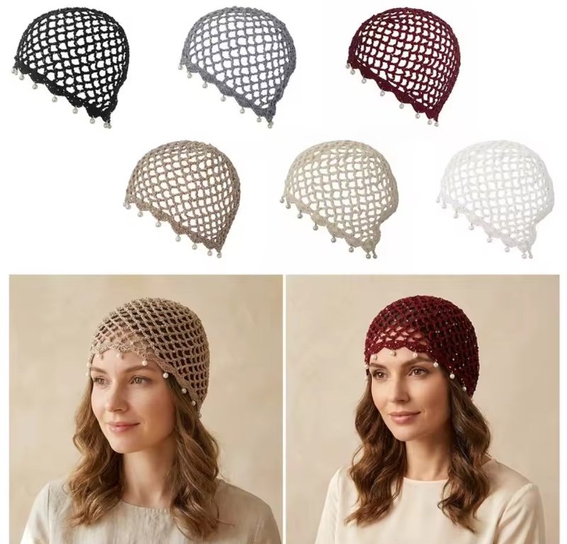 Chapeau bohème ajouré tissé, bonnet en crochet à franges de perles, béret respirant