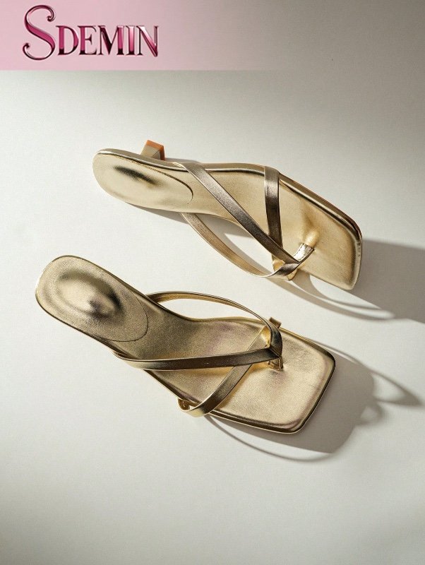 SDEMIN Chaussons d'été pour femmes, couleur unie, chaussures de vacances élégantes, sandales de plage décontractées à talons hauts, chaussures à enfiler à la mode pour robe