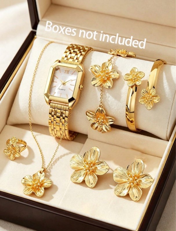 Ensemble de bijoux dorés avec montre